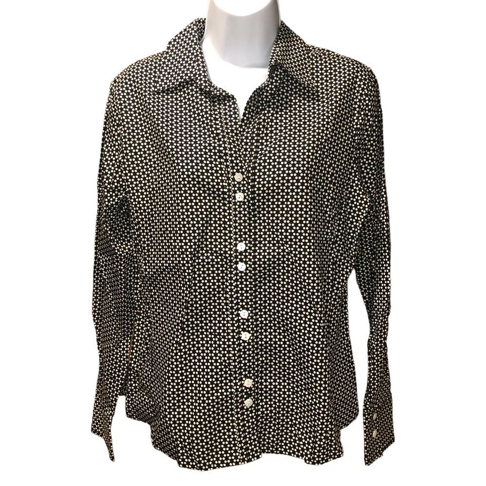 Foxcroft Wrinkle Free Women's Fitted Button Down Shirt Black & White size B&W